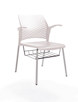 стул Rewind, каркас серый, пластик белый, с открытыми подлокотниками, с подседельной корзиной