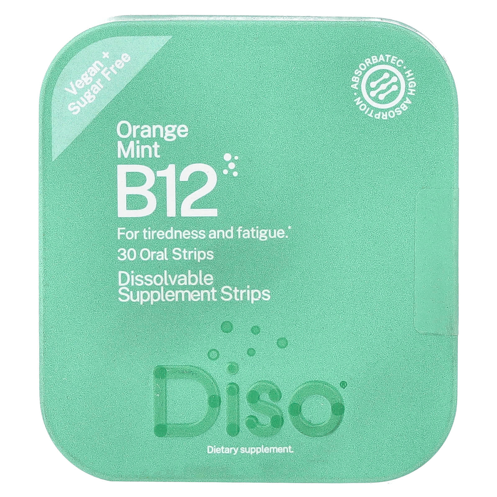 Diso, B12, апельсин и мята, 30 полосок для полости рта