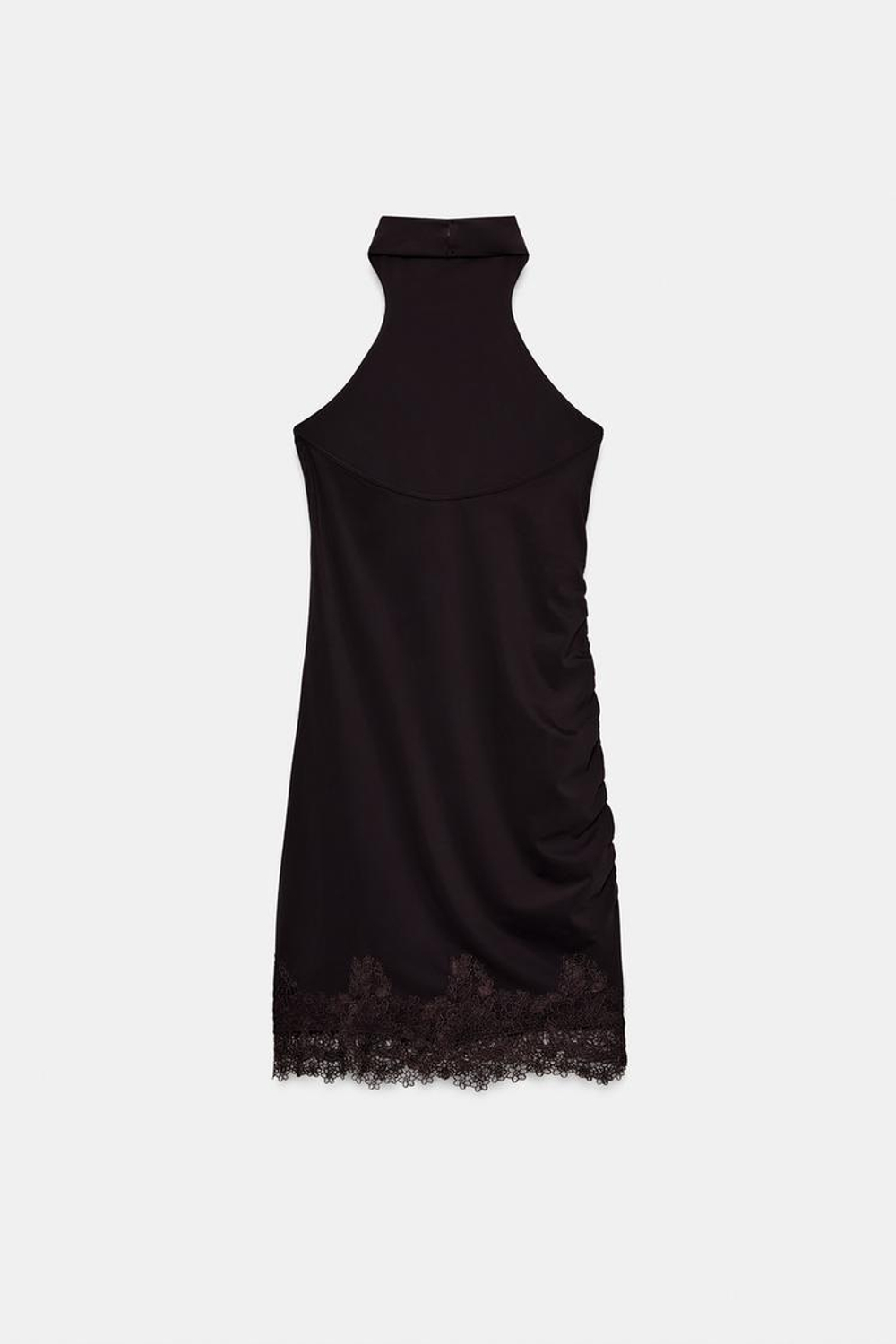 ZARA МИНИ-ПЛАТЬЕ ХАЛТЕР С КРУЖЕВОМ, КОРИЧНЕВЫЙ