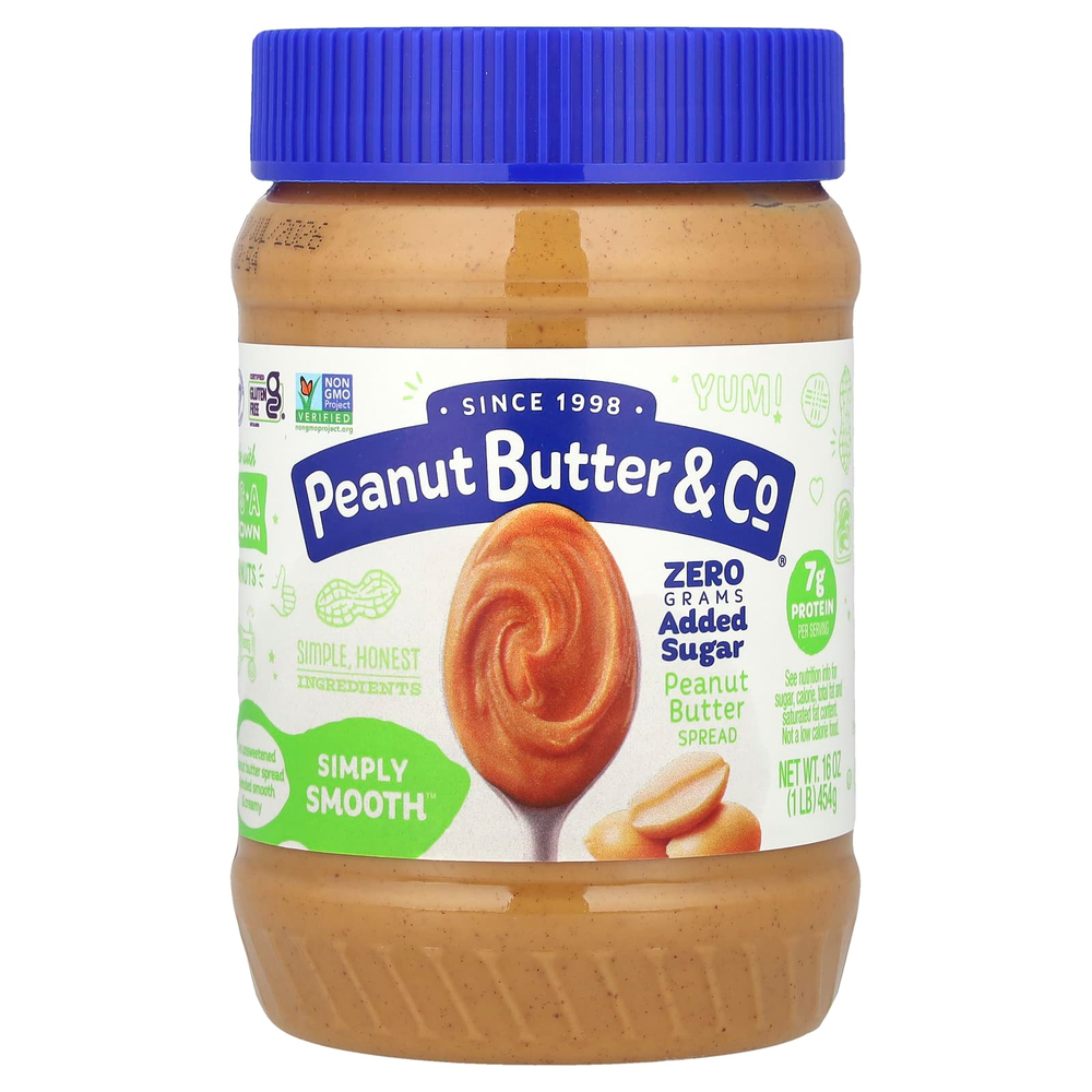 Peanut Butter & Co., Simply Smooth, арахисовая паста, без добавления сахара, 454 г (16 унций)