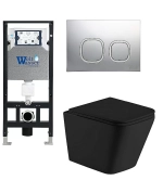 Унитаз подвесной WeltWasser AMBERG 506 + GELBACH 043 MT-BL + AMBERG RD-CR черный матовый, безободковый, с крышкой микролифт, слив-торнадо, с инсталляцией и кнопкой хром глянцевый