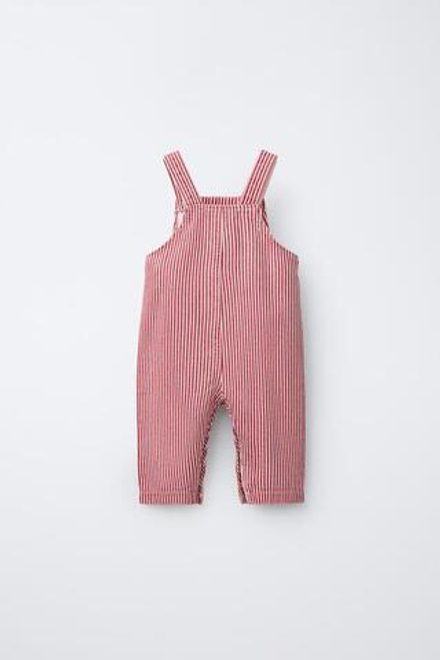 ZARA ДЛИННЫЙ КОМБИНЕЗОН ИЗ ТВИЛА В ПОЛОСКУ С СЕРДЦЕМ, КРАСНЫЙ/БЕЛЫЙ