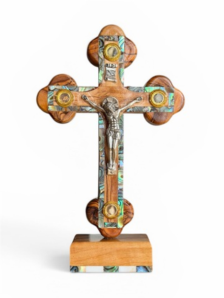 Крест распятие Иерусалимский из оливы на подставке