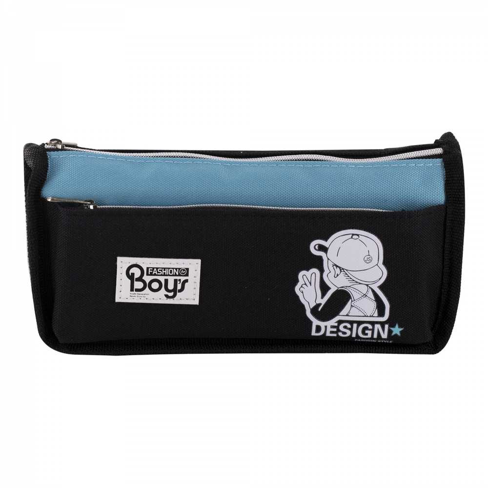 Пенал - косметичка Alingar, ПВХ, молния, боковой карман, 190 х 80 х 35 мм, "Fashion BOYS", микс (черный, синий, серый), европодвес
