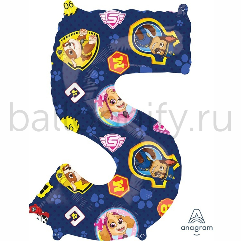 Шар ЦИФРА 5 Щенячий Патруль 26" 66 см