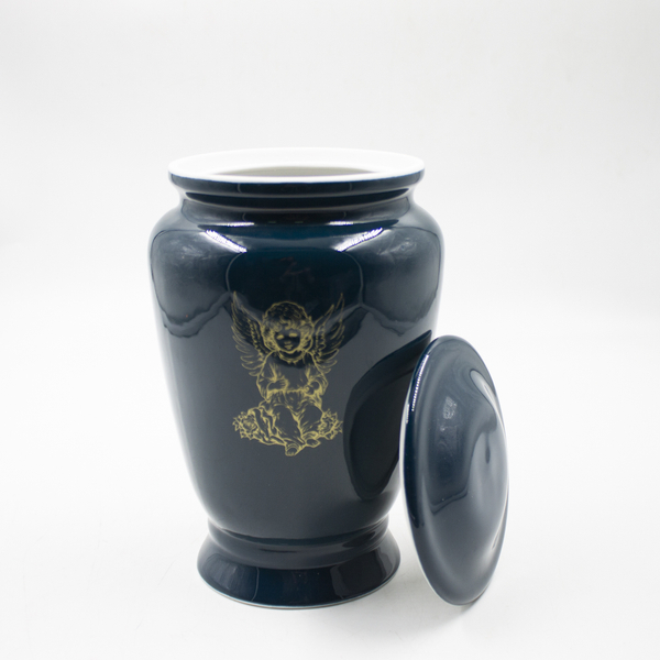 Урна для праха фарфор Амфора детская "Ангел" синяя