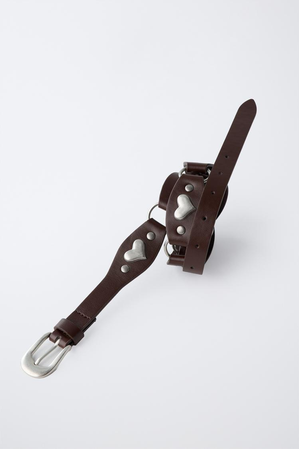 ZARA РЕМЕНЬ С АППЛИКАЦИЕЙ «СЕРДЕЧКИ», КОРИЧНЕВЫЙ