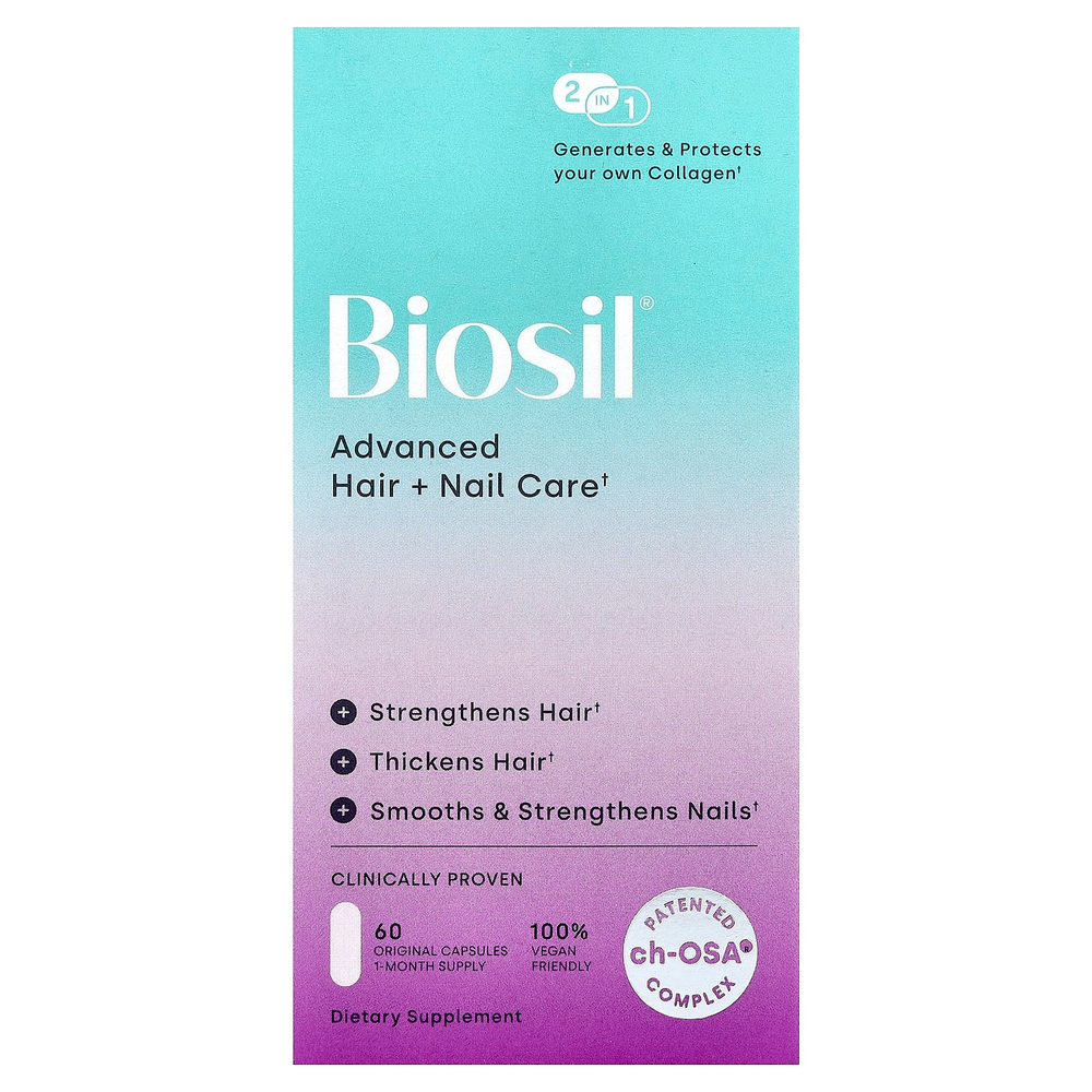 Biosil, улучшенная формула для ухода за волосами и ногтями с биотином, 60 оригинальных капсул
