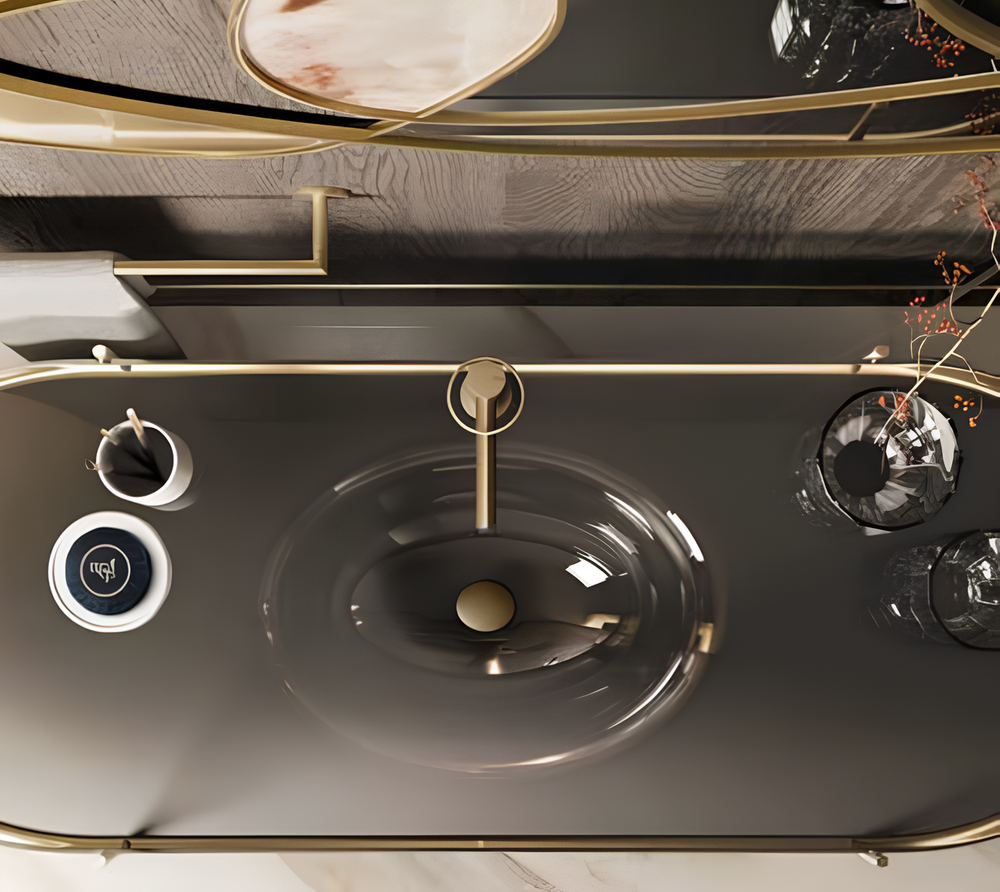 Смеситель для раковины Gessi Anello, высокий, короткий излив, цвет Warm Bronze Brushed PVD