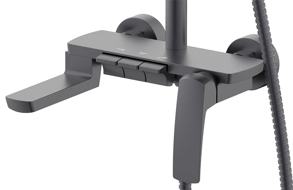 Душевая система Azario Conda с квадратным тропическим душем, керамический картридж, шланг 150 см, графит (AZ-K2311GR)
