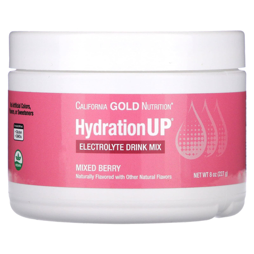 California Gold Nutrition, HydrationUP®, смесь для приготовления напитка с электролитами, с витамином D, кальцием, железом и калием, с ягодным вкусом, 227 г (8 унций)