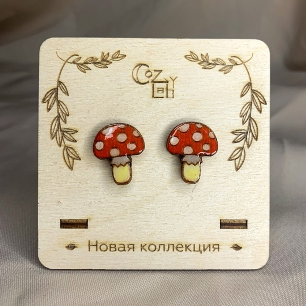 Серьги с ювелирной смолой Гриб
