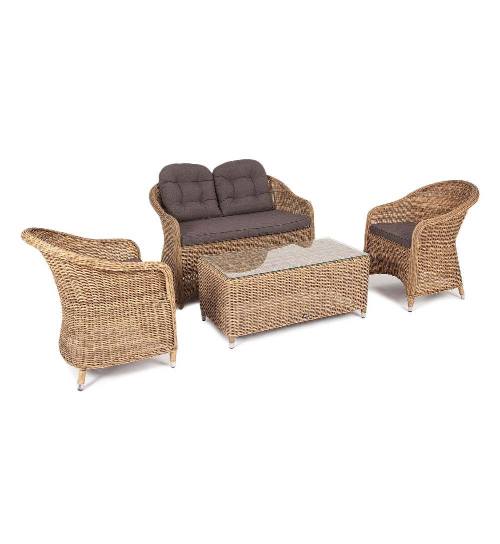 "Равенна" лаунж-зона из искусственного ротанга, цвет соломенный