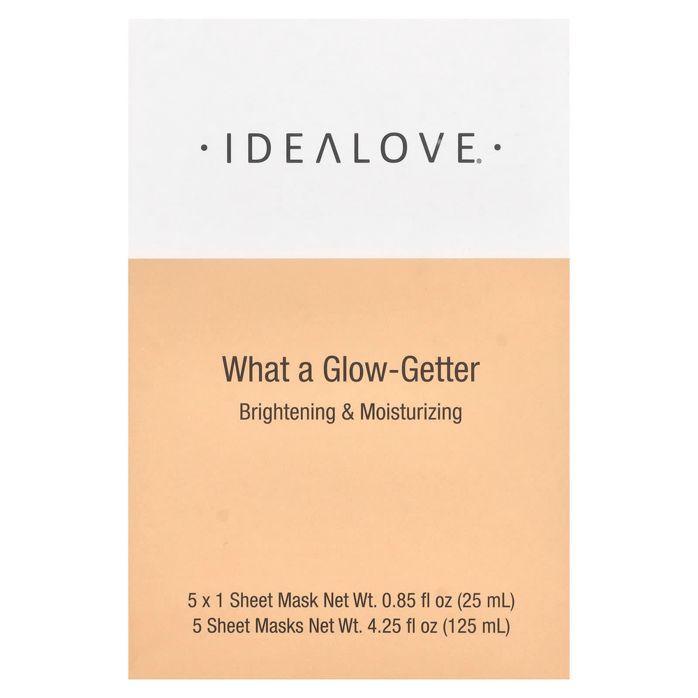 Idealove, What a Glow-Getter, осветляющие и увлажняющие тканевые маски, 5 шт. по 25 мл (0,85 жидк. унции)
