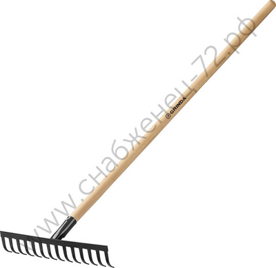 GRINDA GT-14 WOOD, 360 х 80 х 1300 мм, 12 прямых зубцов, углерод. сталь, антикор. покрытие, черенок дерев. высш. сорт, садовые грабли (39583-14)