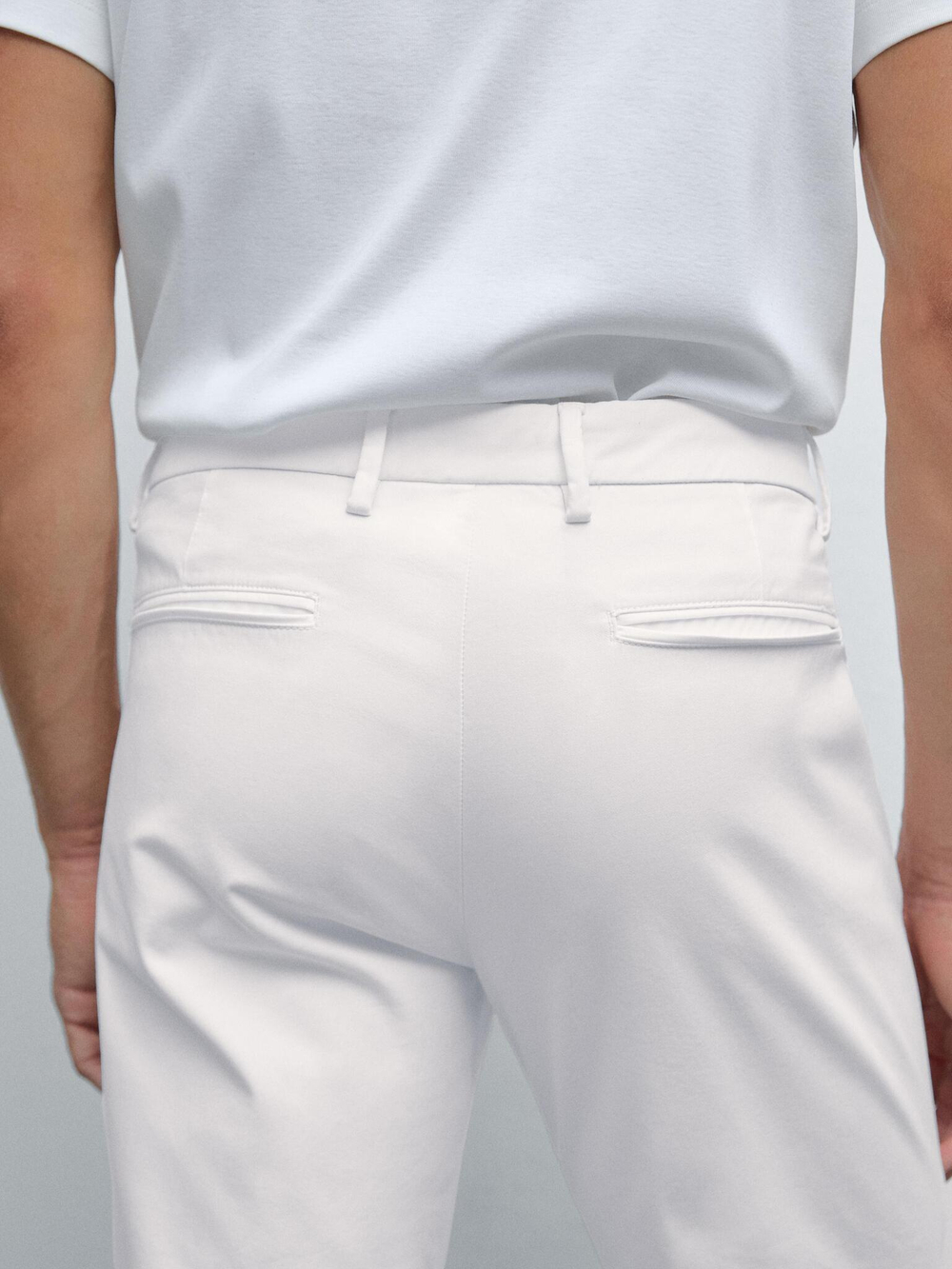 Massimo Dutti Узкие брюки из хлопковой смесовой ткани, кремовый