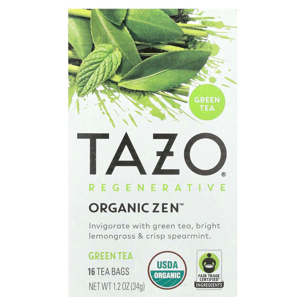 TAZO, Регенеративный зеленый чай, органический дзен, 16 чайных пакетиков, 34 г (1,2 унции)