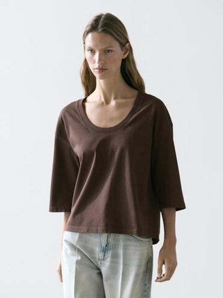 Massimo Dutti Футболка с высоким воротником, коричневый