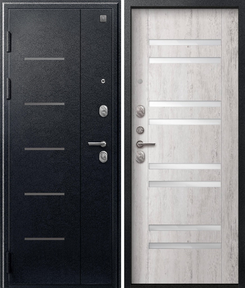 Входная дверь SEZAM V-07 Чёрный муар - Дуб пепельный (2025)