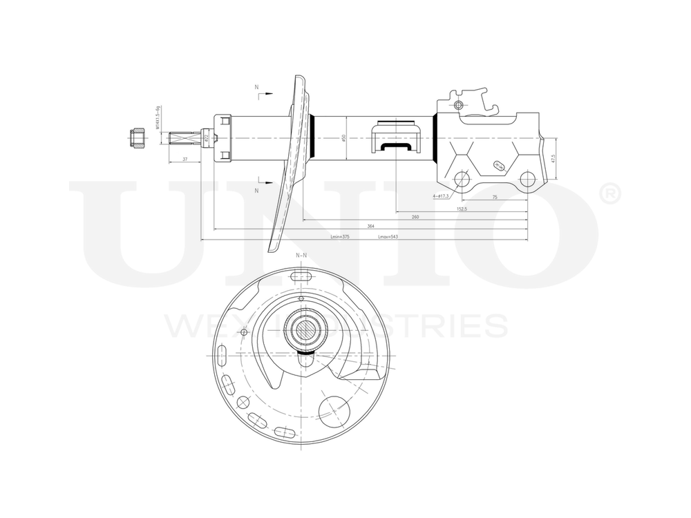 Амортизатор газовый передней подвески правый UNIO SAB-10185