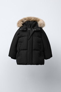 ZARA ДЛИННЫЙ ПУХОВИК ИЗ ПЕРА И ПУХА WATER REPELLENT И WIND RESISTANTT, ЧЕРНЫЙ