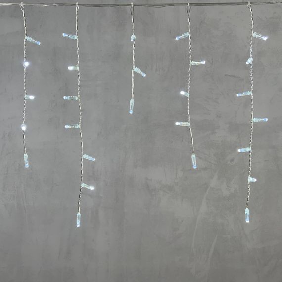 Светодиодная бахрома с колпачком 4,9 x 0,5 м белая 220В, 200 LED, провод прозрачный ПВХ, IP65 (PIL200CAP-10-2W)