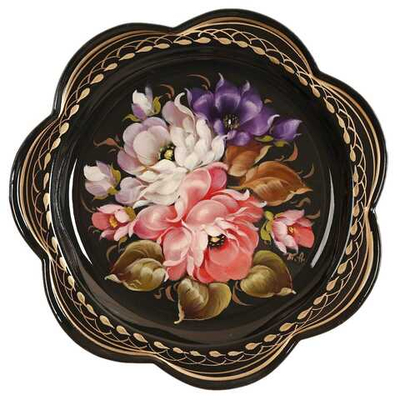 Жостовский поднос декоративный, размер 18 см (A1), металлический