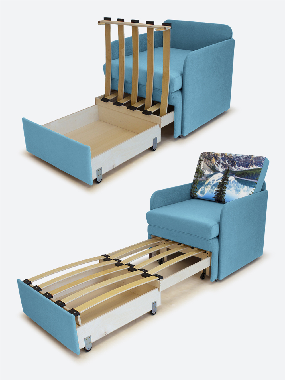 Кресло-кровать "Миник" с подлокотниками Candy Blue купон Пейзаж