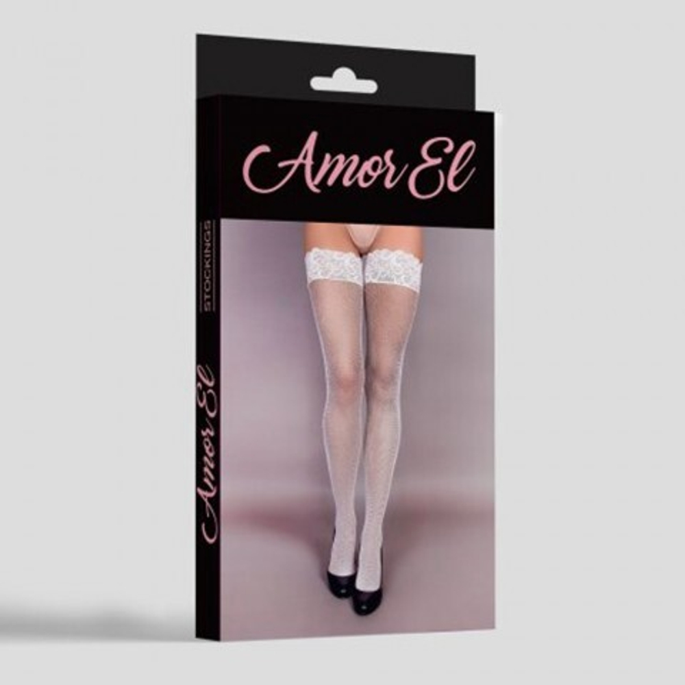 Чулки в мелкую сетку ROSA VINTAGE с рисунком сзади S/L белые