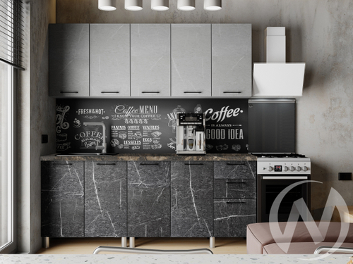 Кухня Мэйбл 2.0м (корпус белый/мрамор лайт; мрамор дарк) 38мм королевский опал