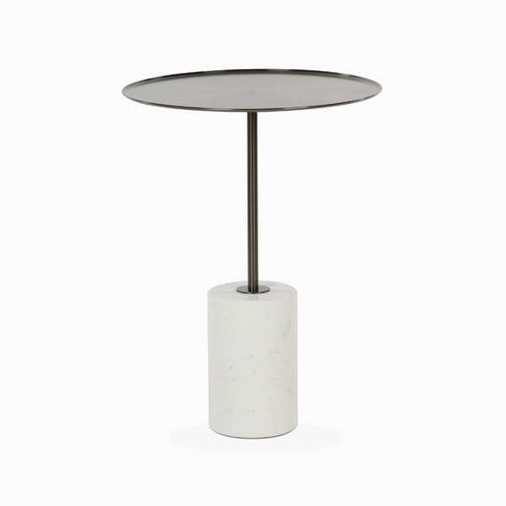 Кофейный столик Brasil 3, Ø45х61 см, белый мрамор, черная сталь