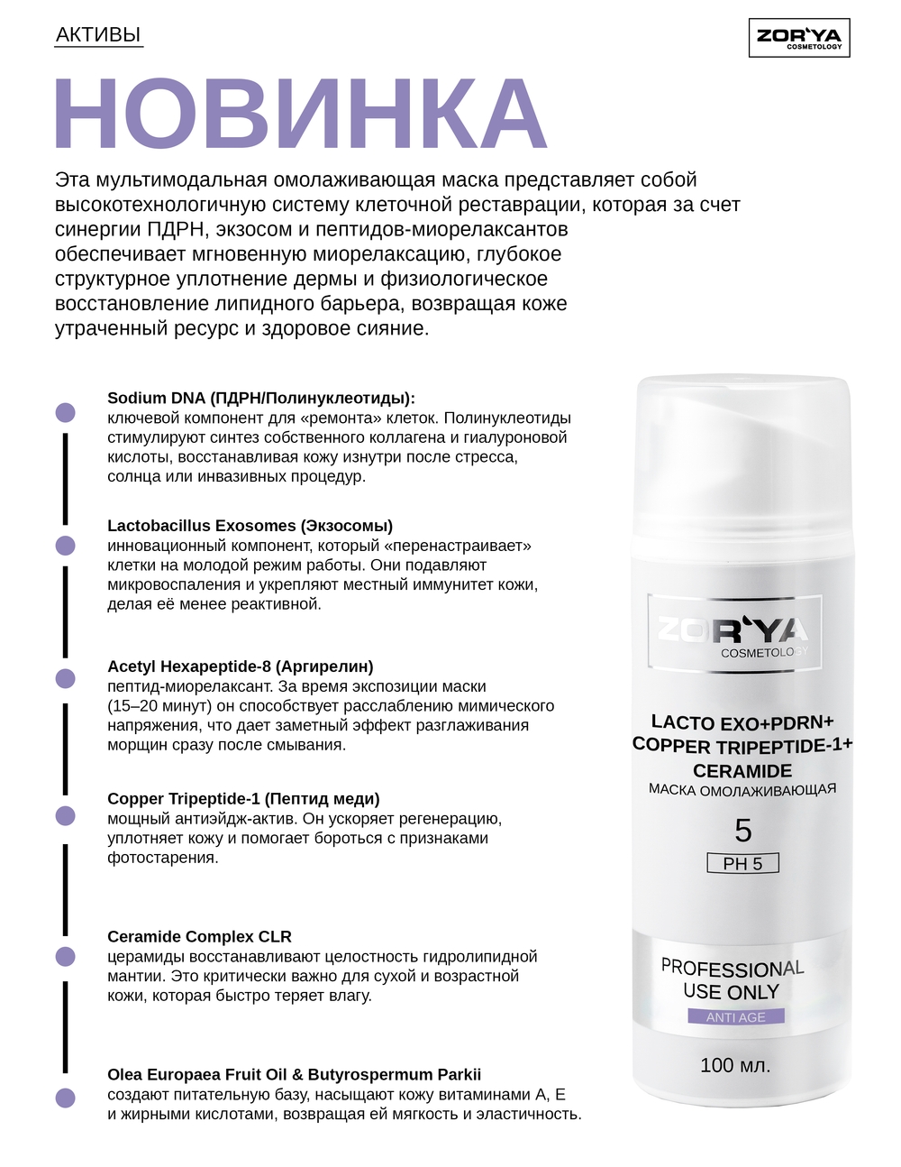 Маска омолаживающая с экзосомами, ПДРН и трипептидом меди LACTO EXO+PDRN+ COPPER TRIPEPTIDE-1, 100мл