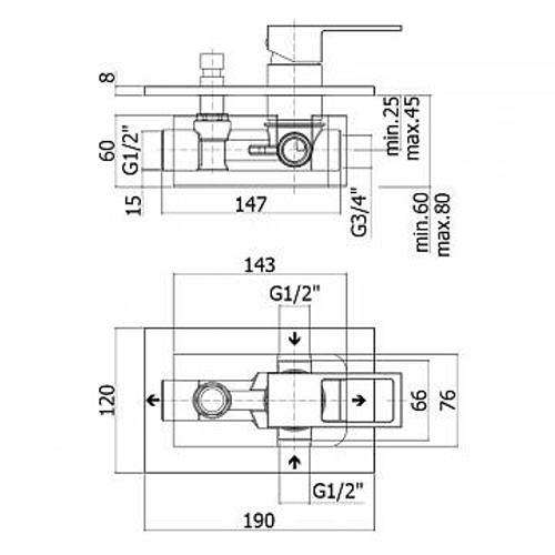 Смеситель для душа Paffoni ELLE встраиваемый, на 2 выхода, хром (EL015CR/M)