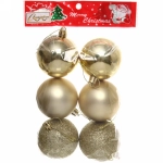 Новогодние шары 6 см (набор 6 шт) «Микс фактур», Золотой (пакет)