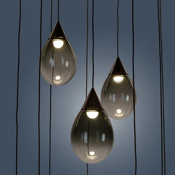 Подвесной светильник Rain Ø51,5 см, дымчатый, чёрный глянец