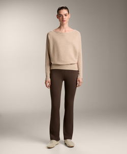 Oysho Вязаный джемпер в рубчик с открытыми плечами, светло-бежевый