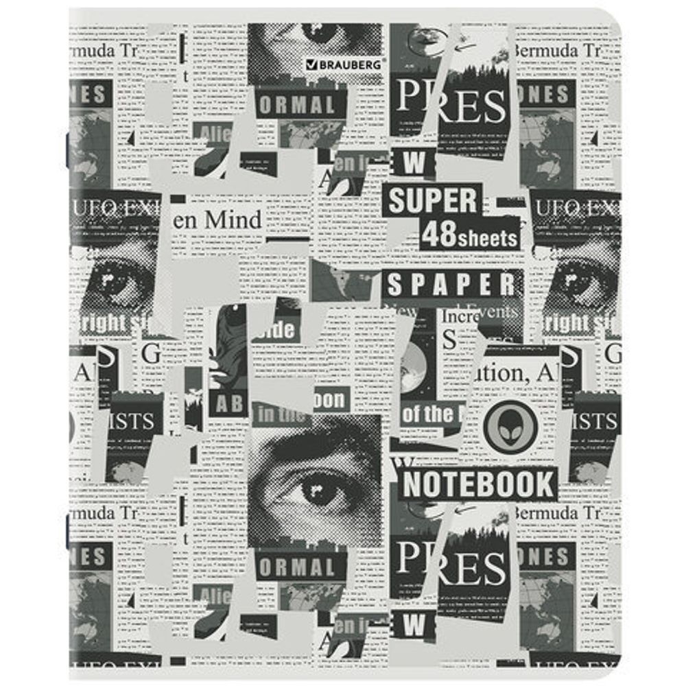 Тетрадь А5, 48 л., BRAUBERG, скоба, клетка, TWIN-лак, "Газета", 404356, 5шт