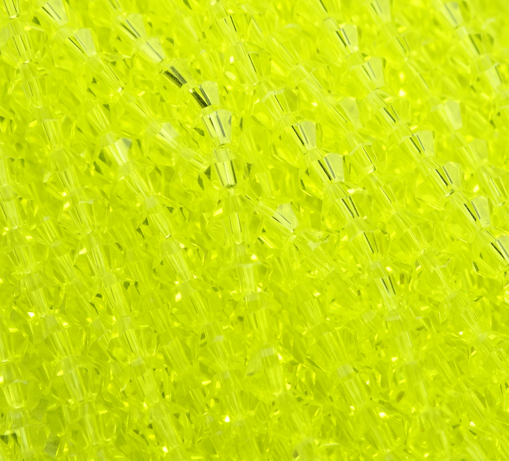 ББ006НН4 Хрустальные бусины "биконус", цвет: желтый прозрачный, размер 4 мм, кол-во: 95-100 шт.