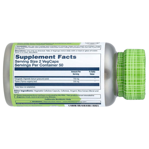 Solaray, True Herbs, пажитник и чабрец, 100 растительных капсул