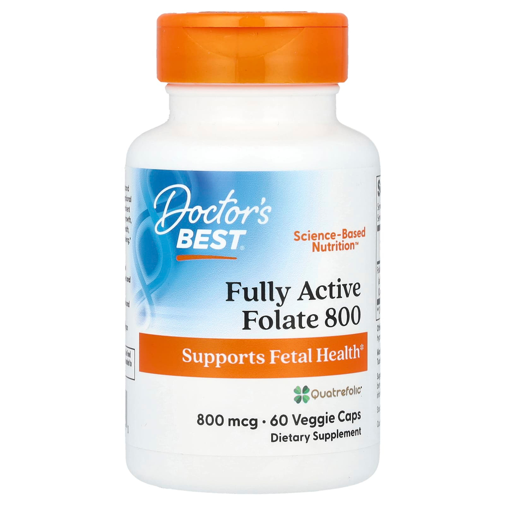 Doctor's Best, Fully Active Folate 800, фолат, 800 мкг, 60 растительных капсул