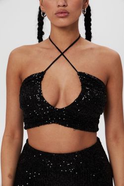 Топ из пайеток со сборкой черного цвета
