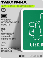 Табличка для сортировки отходов "Стекло", для контейнеров, пунктов раздельного сбора, организаций и дворовых территорий, информационная, 40х30 см, Silver Plane x Айдентика Технолоджи
