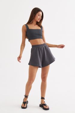 Шорты укороченные из премиум футера цвета антрацит