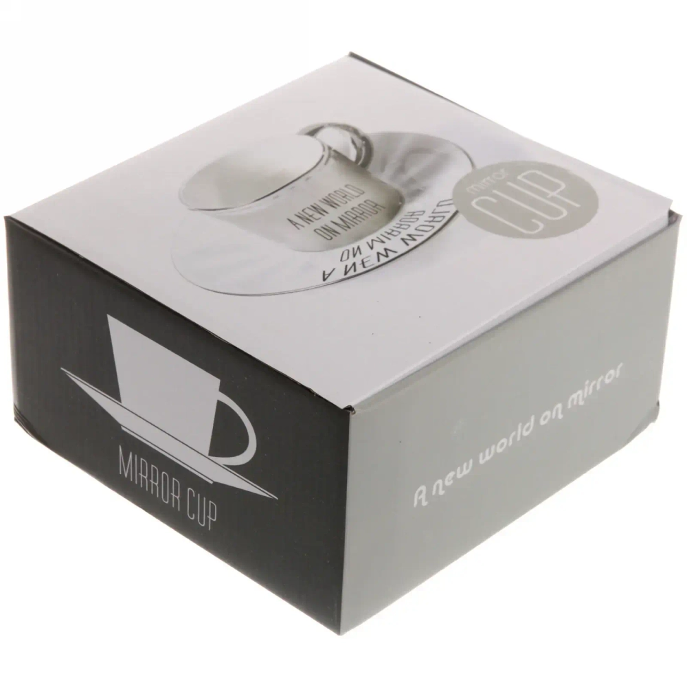 Чайная пара (зеркальная кружка 230мл+блюдце) анаморфный дизайн «Дед мороз», белая