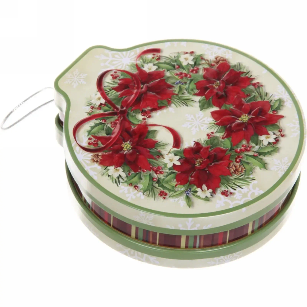 Банка жестяная 200мл 11,2*12,2*4см «Рождественский венок» двухсторонняя
