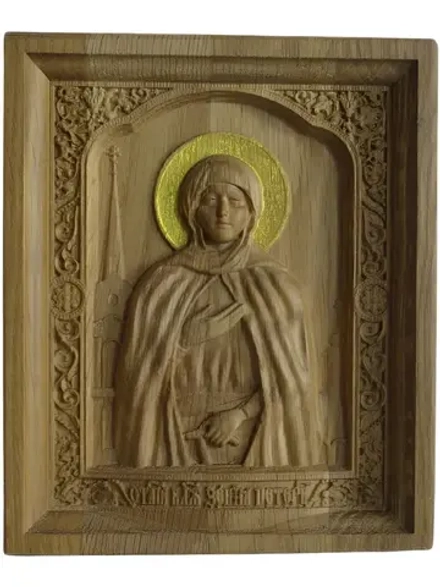 Икона Освященная Бл. Ксении Петербургской резная из дуба