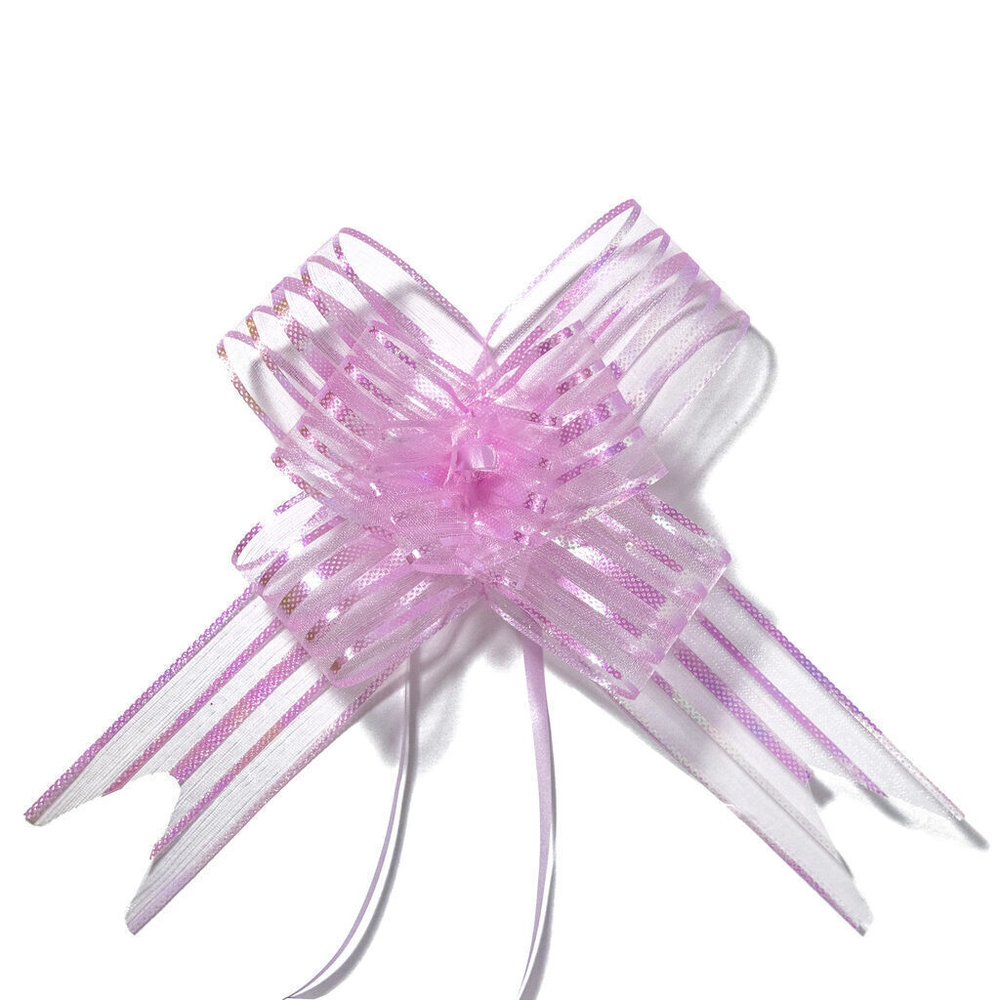 Бант подарочный затягивающийся 14см*50мм с органзой и перламутром, ассорти 10шт/уп