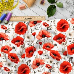 Ткань премиум таффета поле красных маков