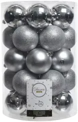 Набор пластиковых шаров Женева 80 мм, серебро, 34 шт, Kaemingk (023305)