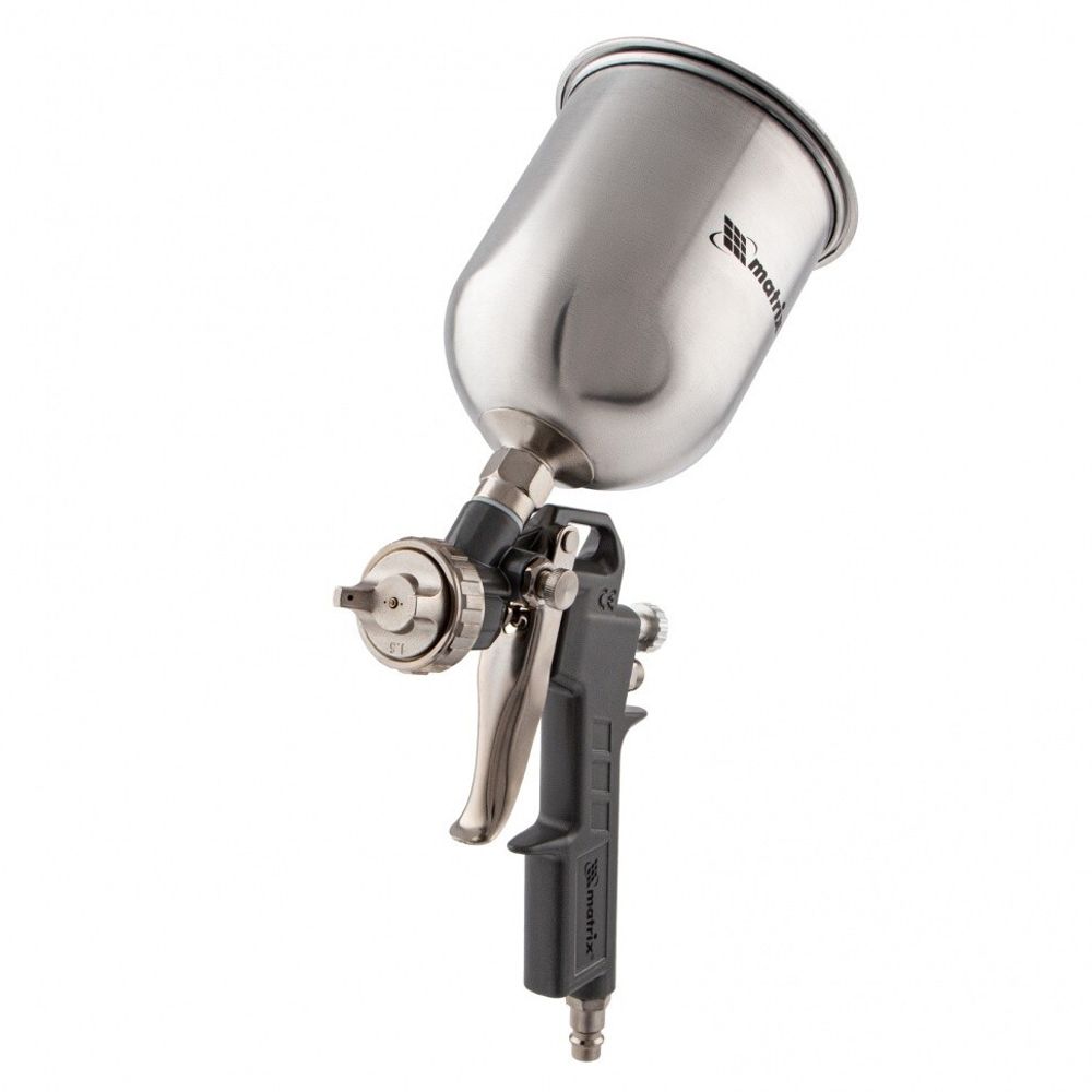 Краскораспылитель пневматический с верхним бачком V 0.6 л, сопло D 1.2, 1.5 и 1.8 мм Matrix, 57314